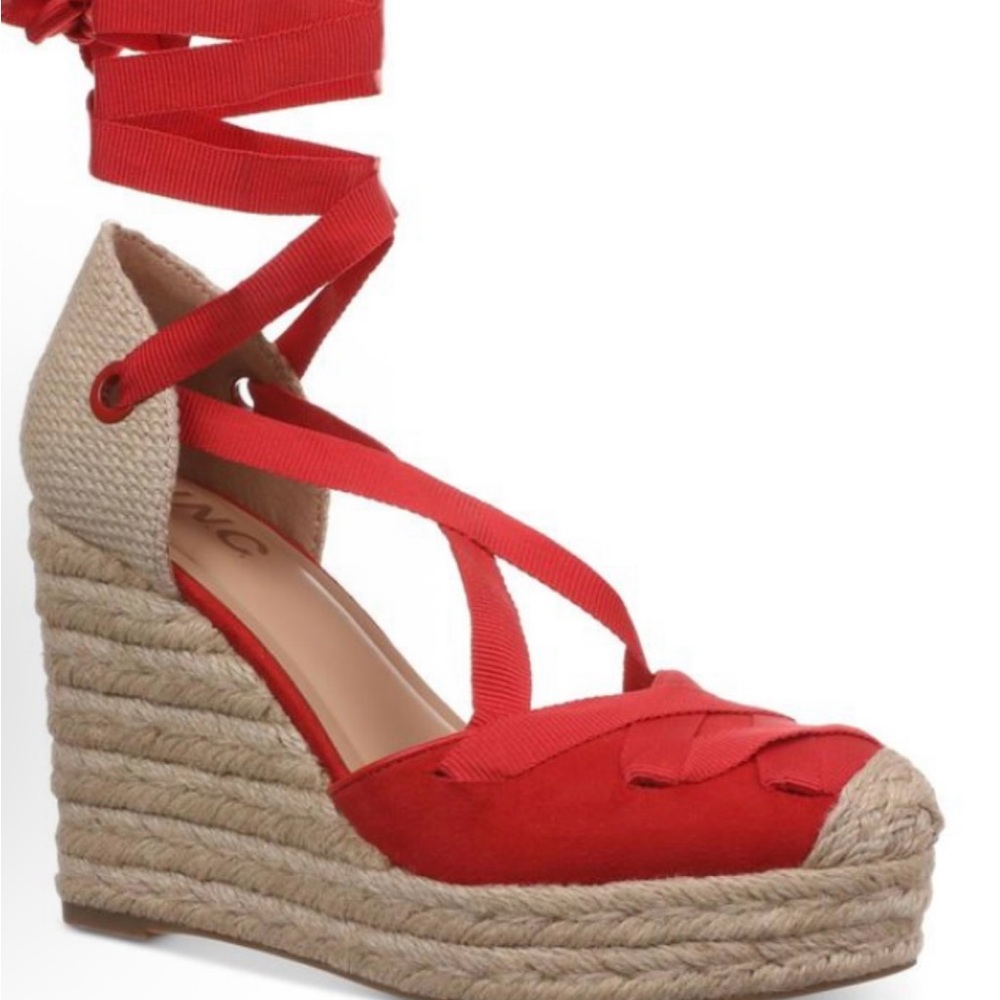 Red Espadrille ballerina Wedge Sandals NWT